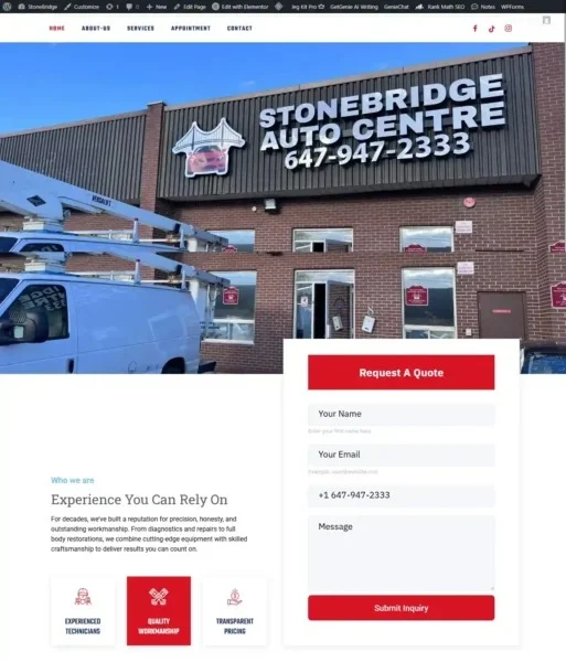 Stonebridge Auto WordPress website showcasing automotive business site with responsive design, fast performance, and user-friendly interface