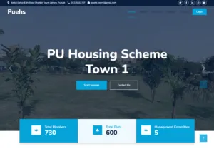 PUEHS management portal website showcasing housing society information system with responsive and user-friendly design