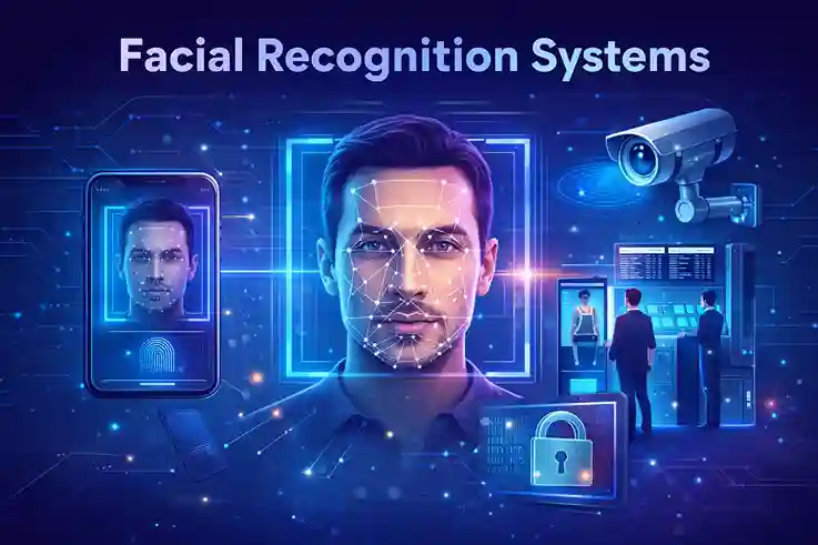 Facial recognition system using Computer Vision to identify and verify faces through AI-powered facial mapping, security cameras, and smart devices