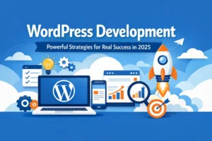 WordPress Development illustration with website optimization and business growth concepts