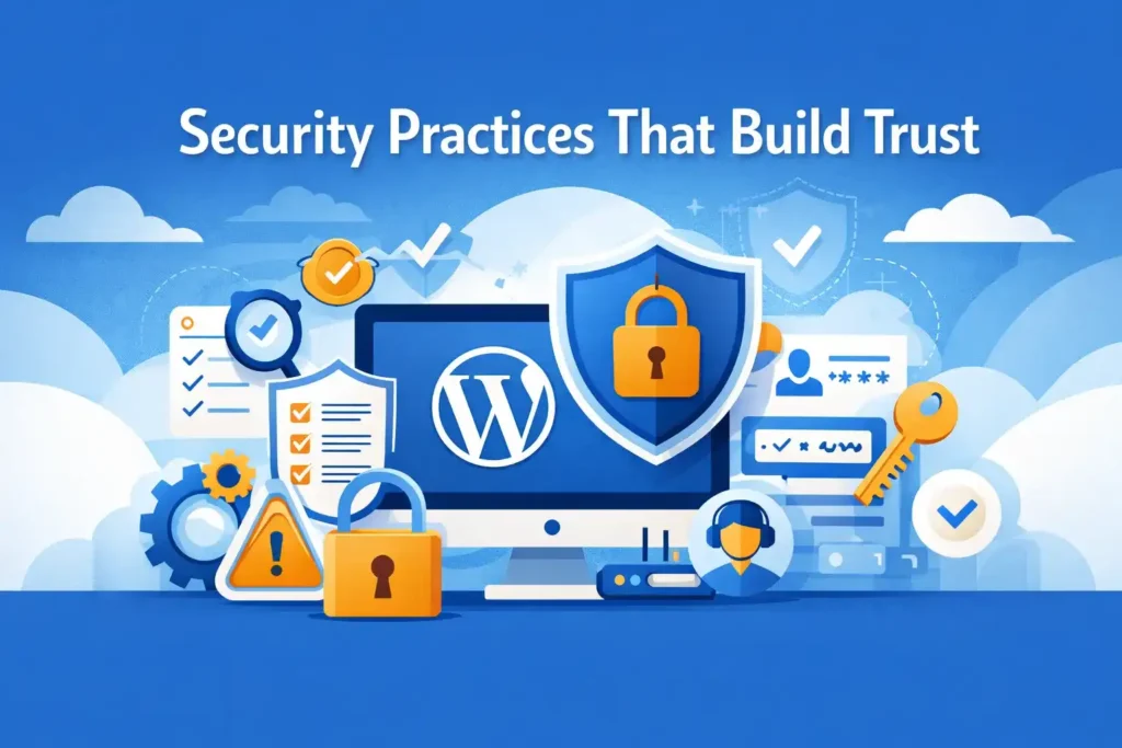 A secure WordPress website protected with shields and locks.